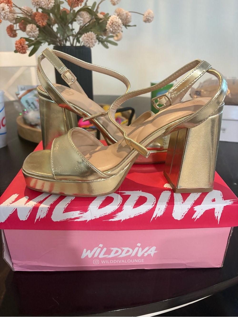 Wild Diva Metallic Gold Platform Block Heels